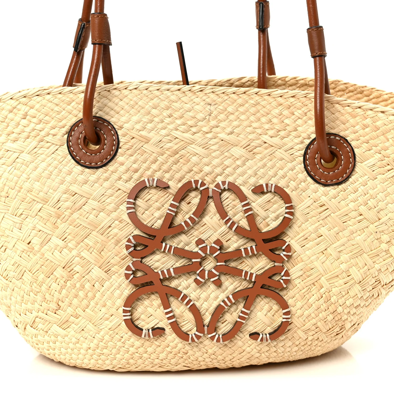 Calfskin Raffia Paulas Ibiza Small Anagram Basket Tote Bag Natural Tan - Image 8