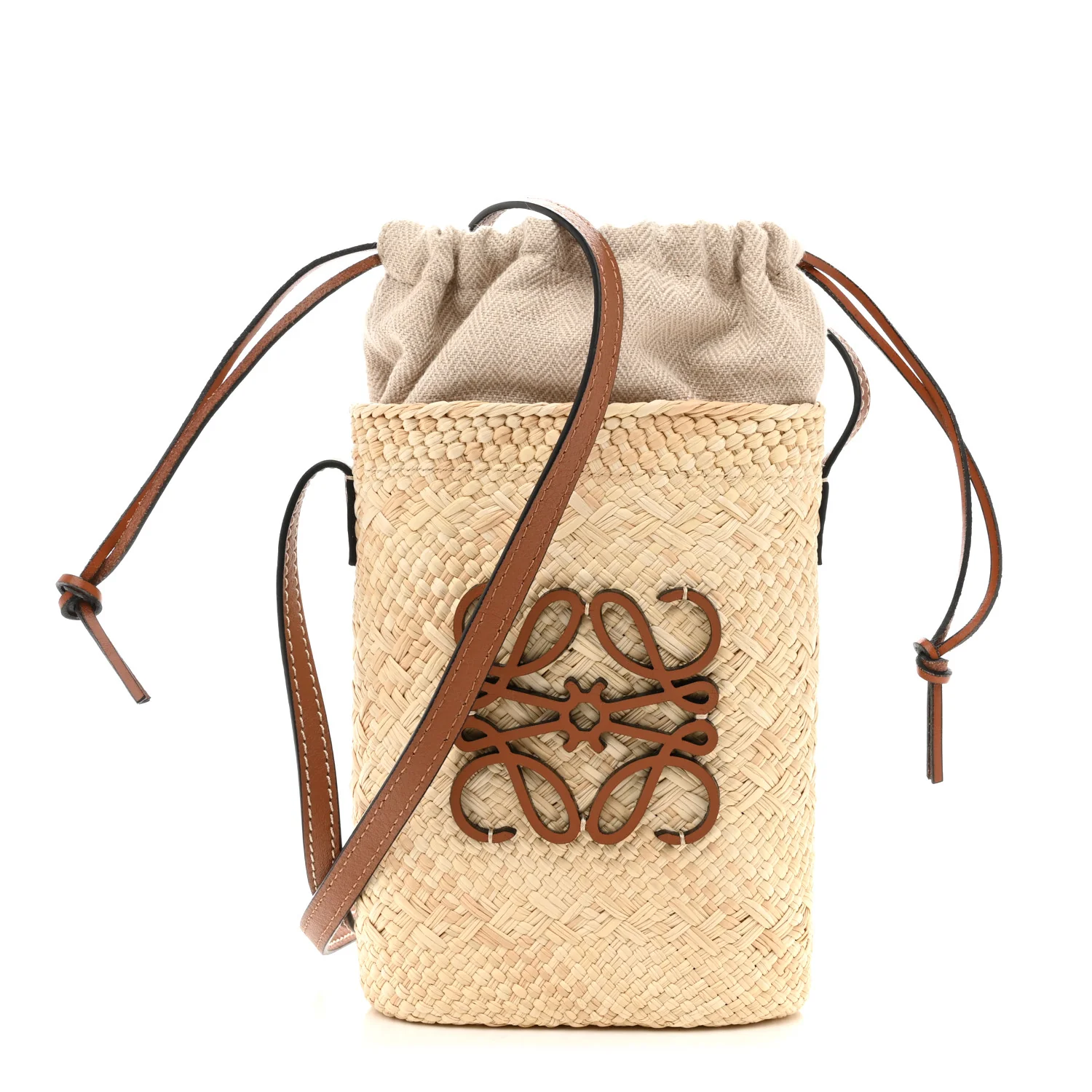 Calfskin Raffia Paulas Ibiza Square Bucket Bag Natural Tan