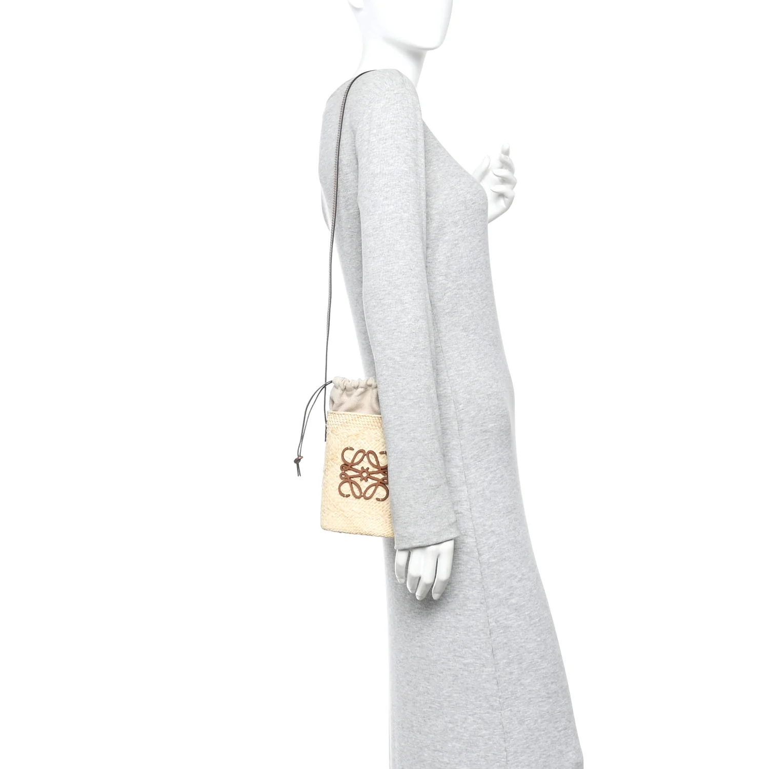 Calfskin Raffia Paulas Ibiza Square Bucket Bag Natural Tan - Image 2
