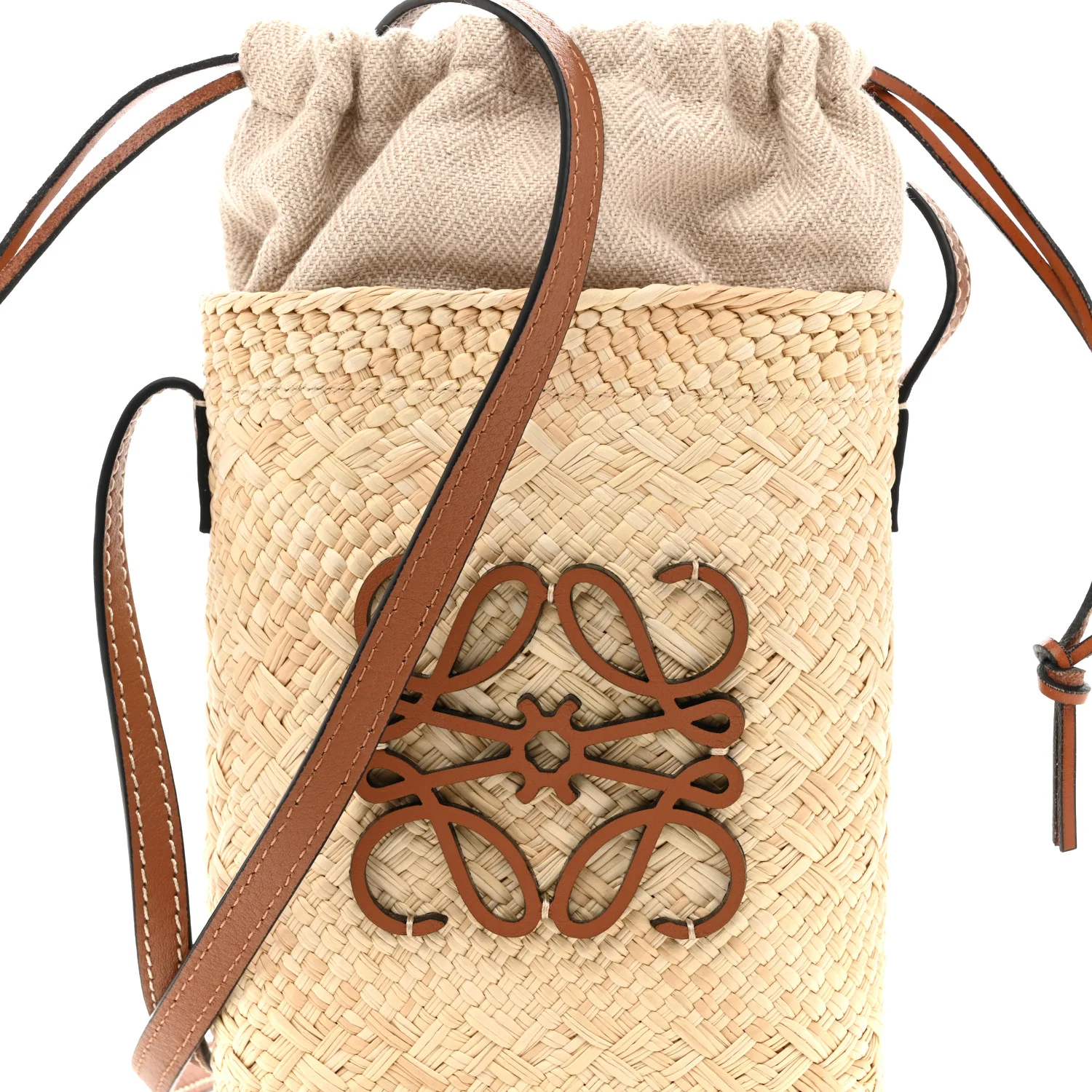 Calfskin Raffia Paulas Ibiza Square Bucket Bag Natural Tan - Image 8