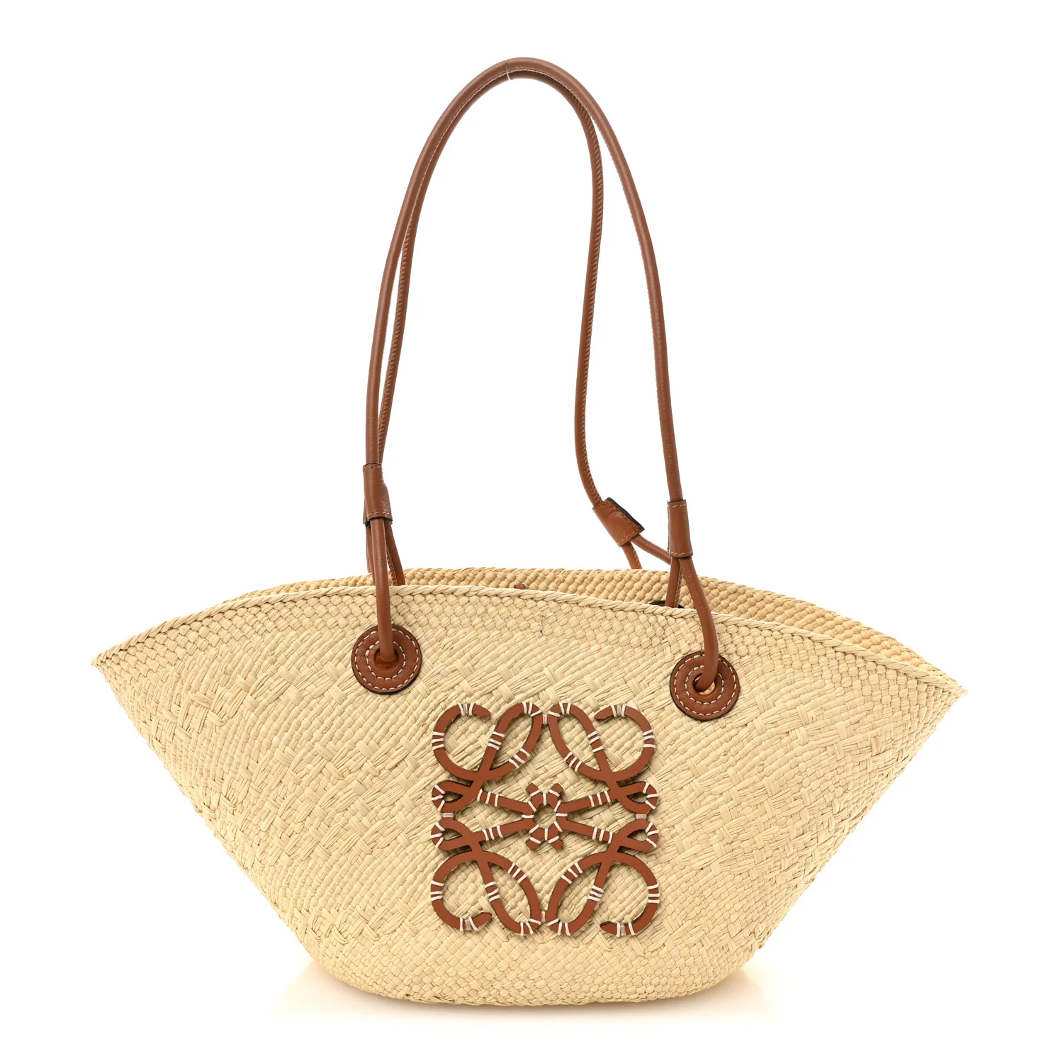 Calfskin Raffia Small Anagram Basket Tote Bag Natural Tan
