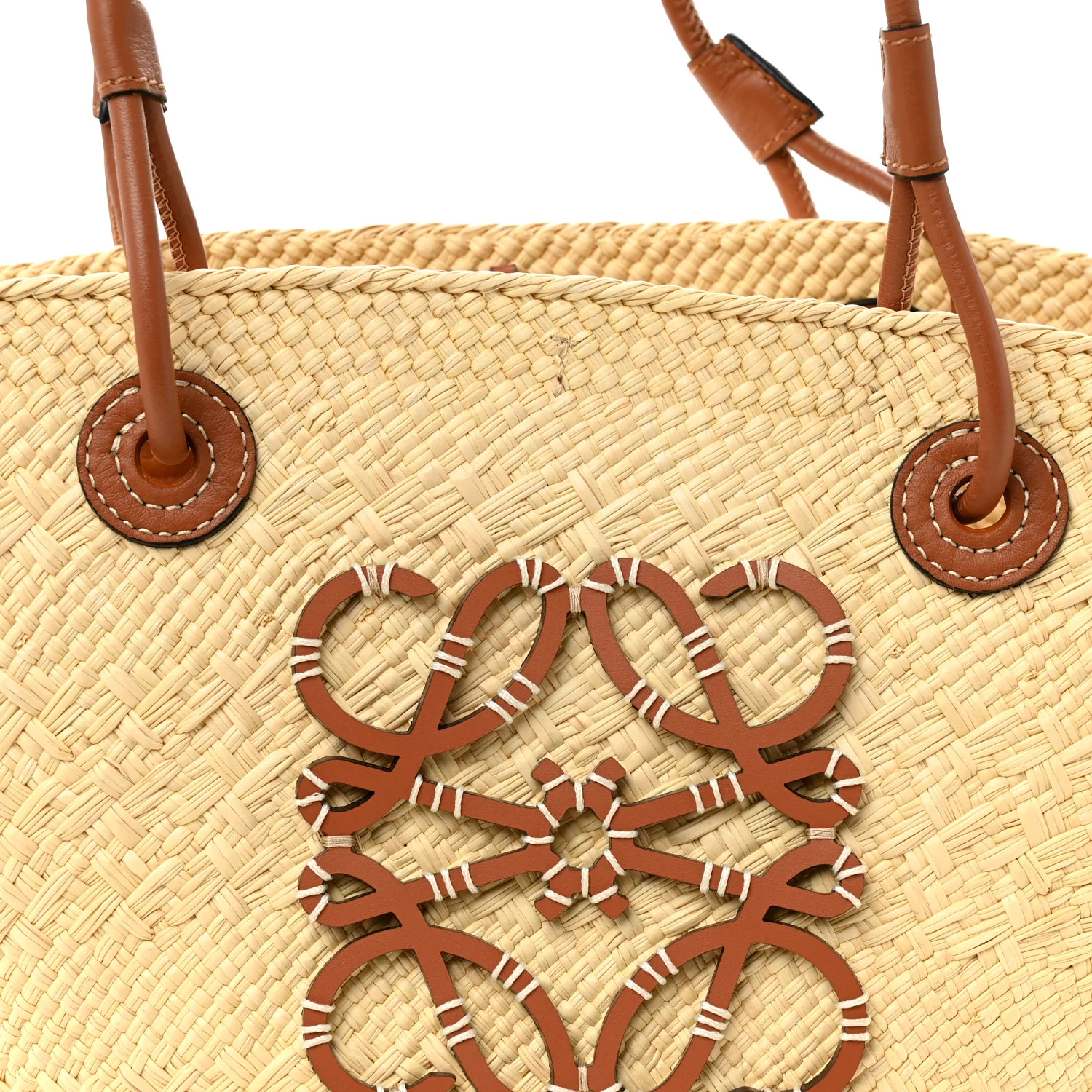 Calfskin Raffia Small Anagram Basket Tote Bag Natural Tan - Image 8