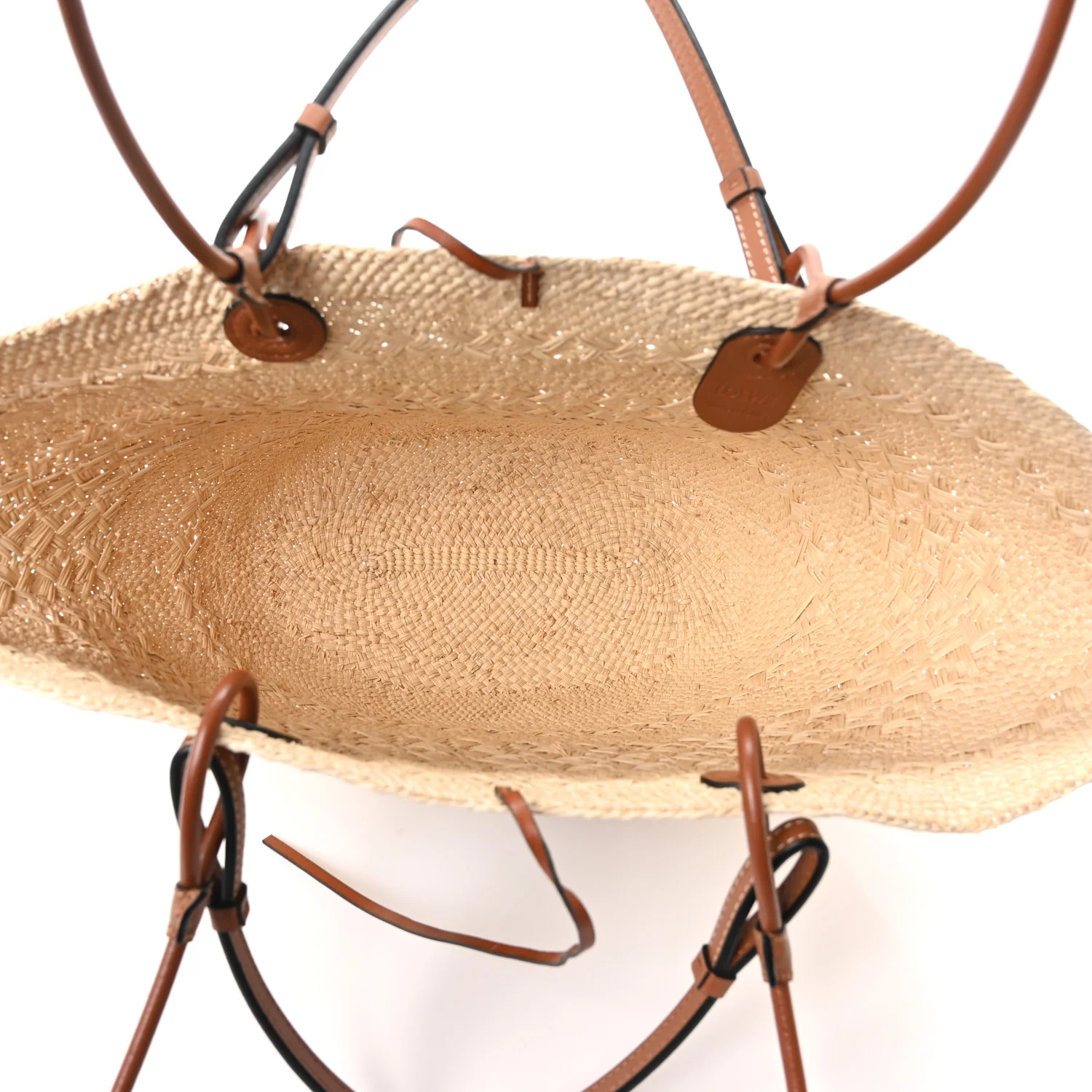 Calfskin Raffia Small Anagram Basket Tote Bag Natural Tan - Image 9