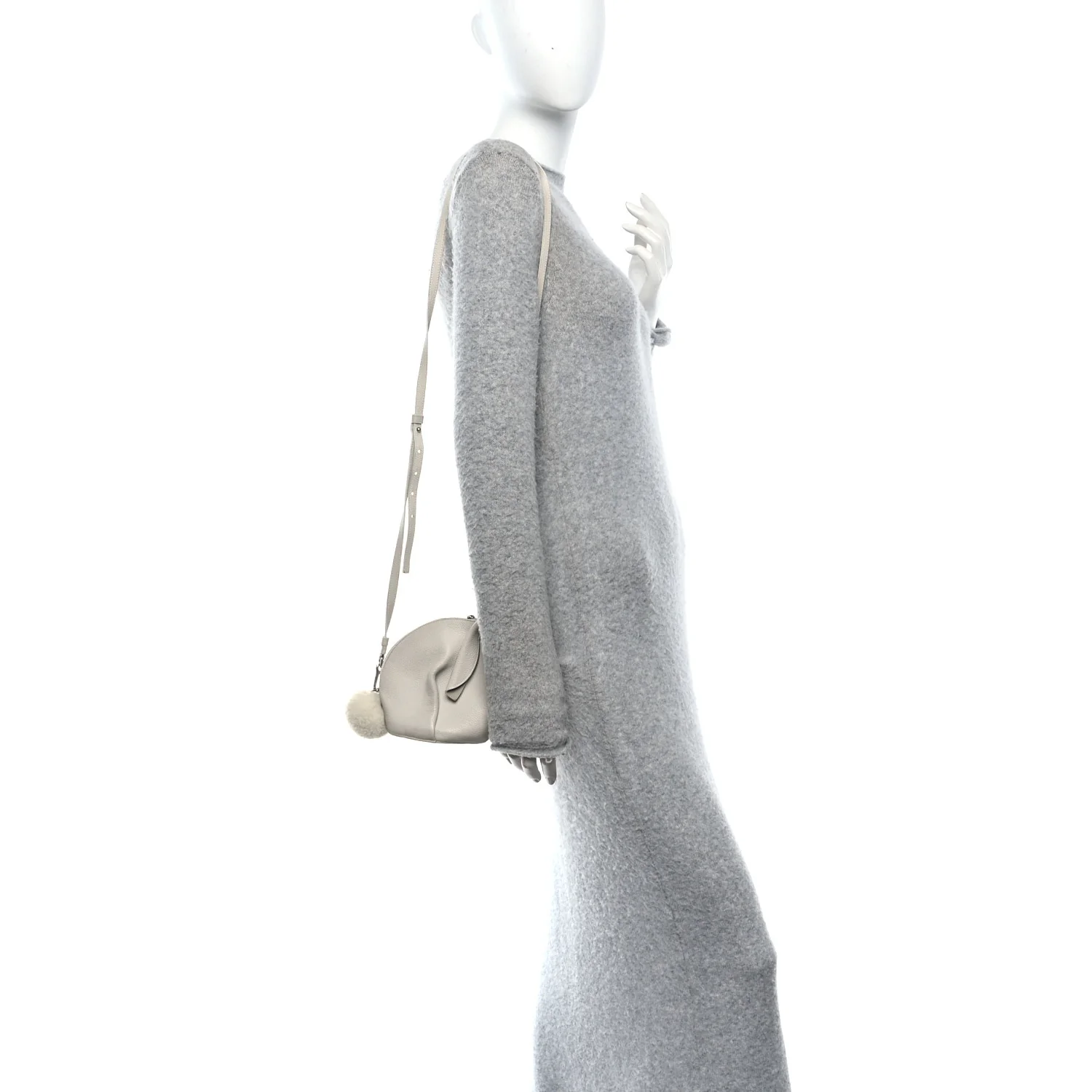 Calfskin Shearling Mini Bunny Crossbody Bag White - Image 2