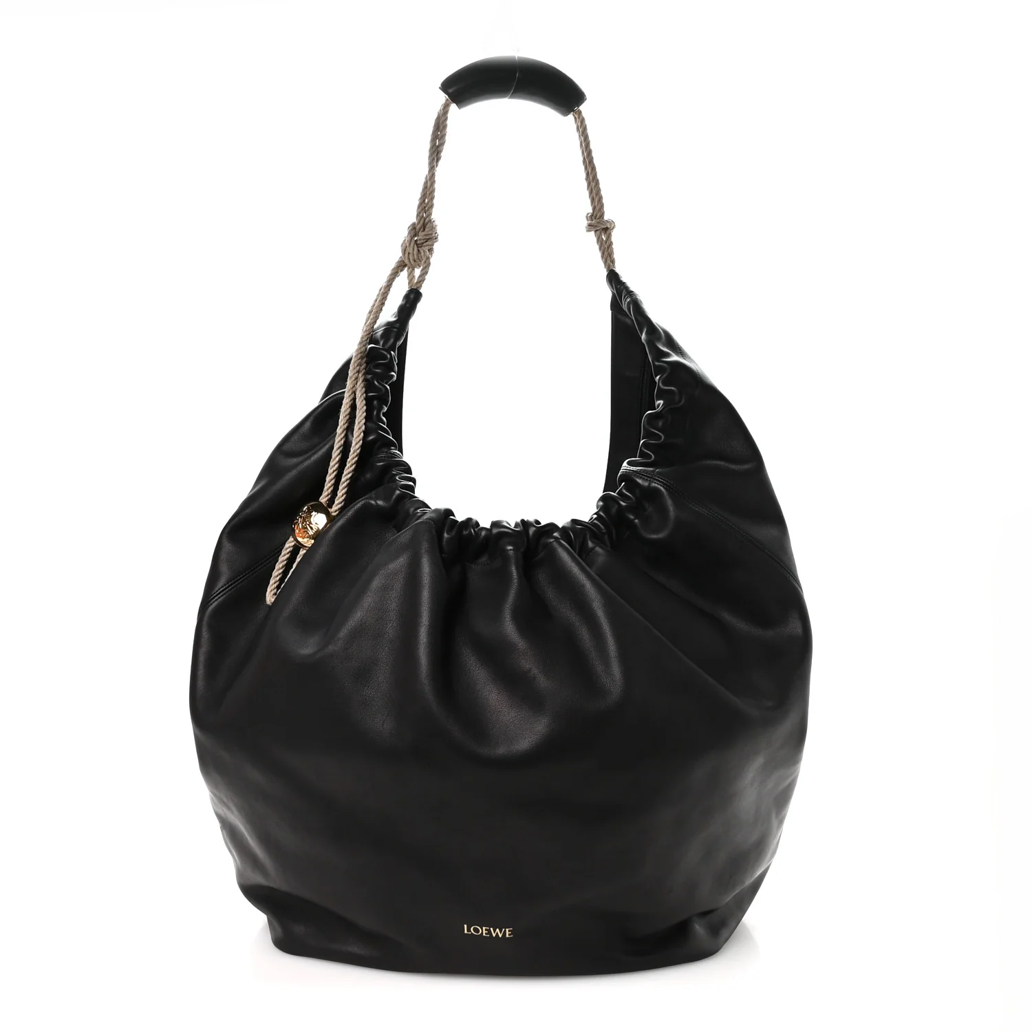 Calfskin XL Squeeze Cord Bag Black
