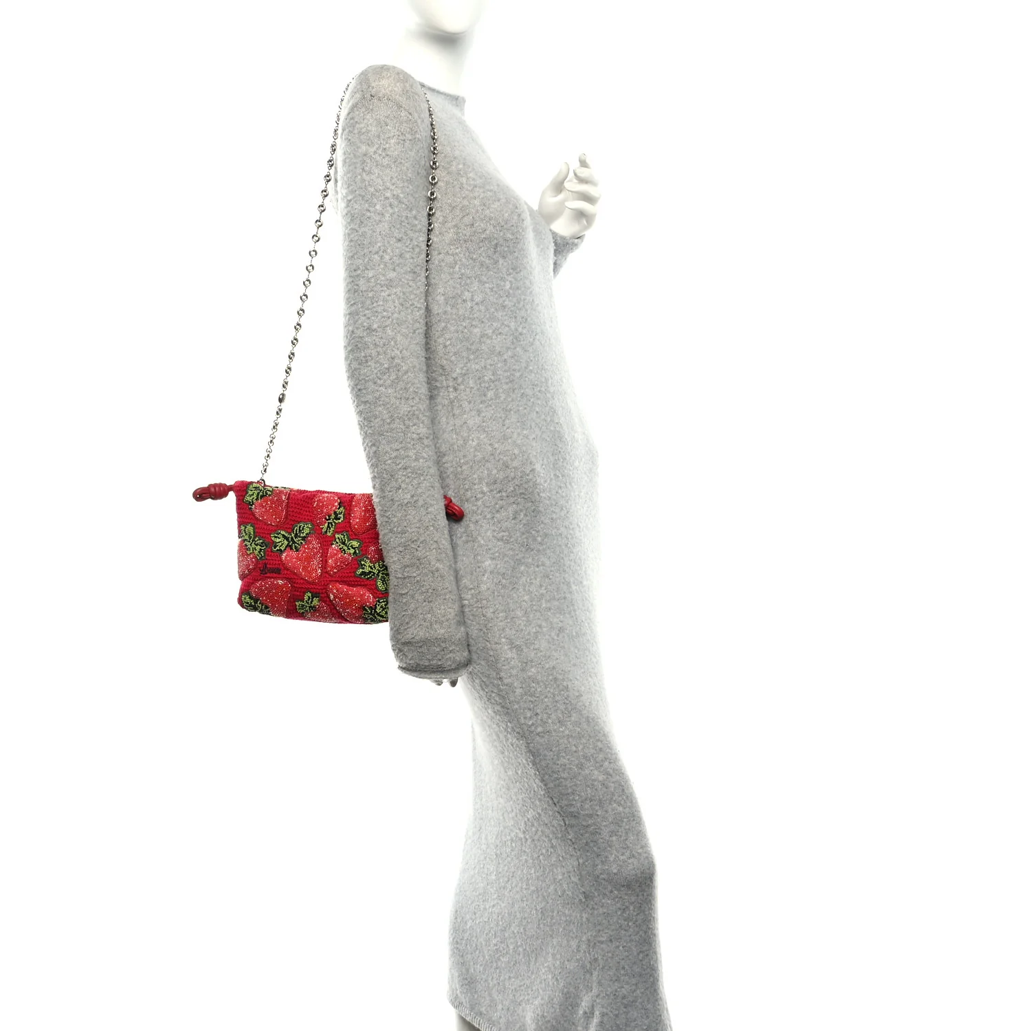 Crochet Beaded Strawberry Mini Flamenco Knot Clutch With Chain Red - Image 2