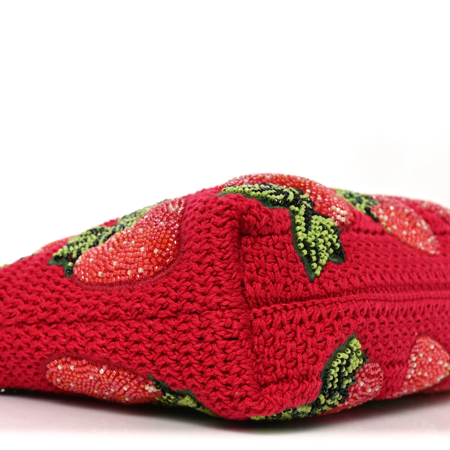 Crochet Beaded Strawberry Mini Flamenco Knot Clutch With Chain Red - Image 9
