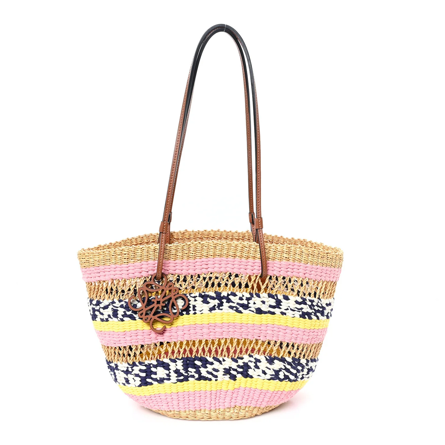 Raffia Anagram Paulas Ibiza Small Basket Tote Bag Natural Pink Tulip