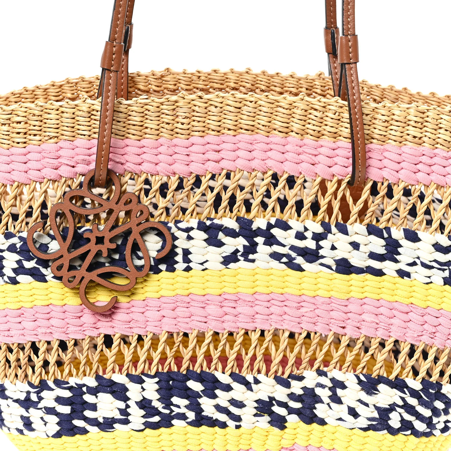 Raffia Anagram Paulas Ibiza Small Basket Tote Bag Natural Pink Tulip - Image 7