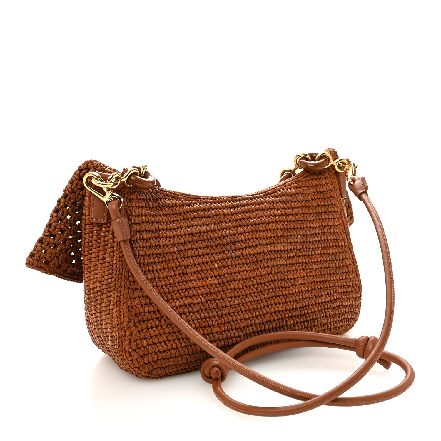 Raffia Donut Chain Medium Ola Shoulder Bag Honey - Image 4