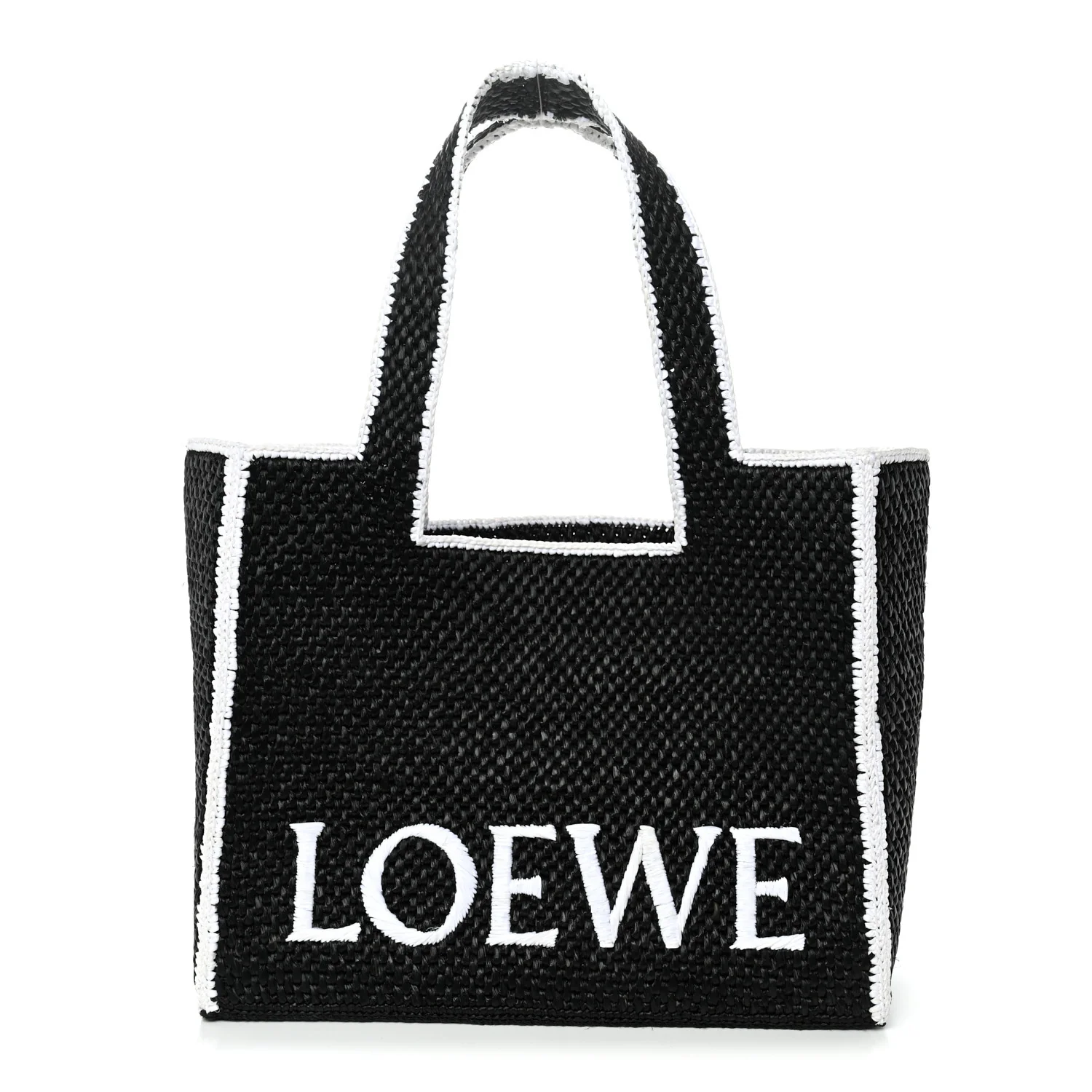 Raffia Large Paula's Ibiza Logo Tote Black White