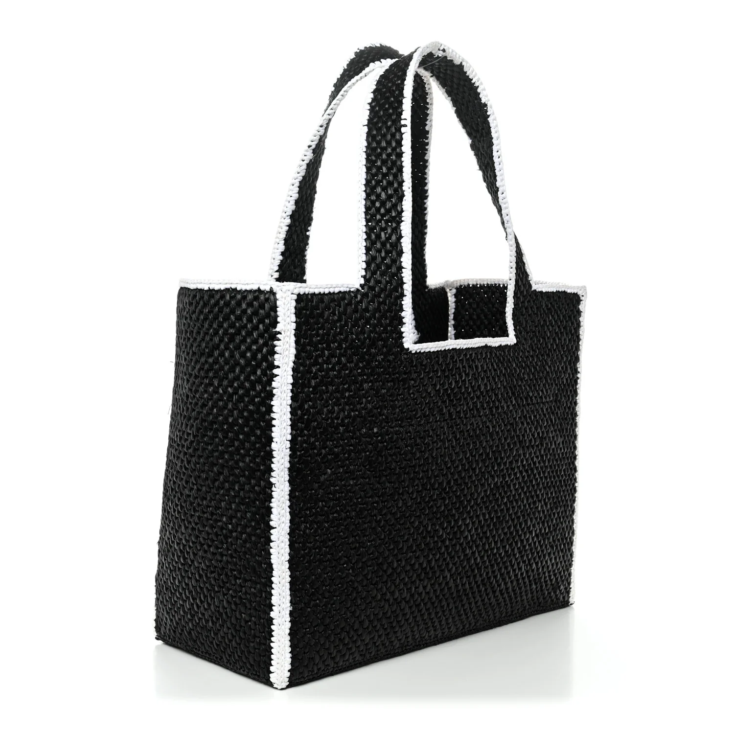 Raffia Large Paula's Ibiza Logo Tote Black White - Image 3