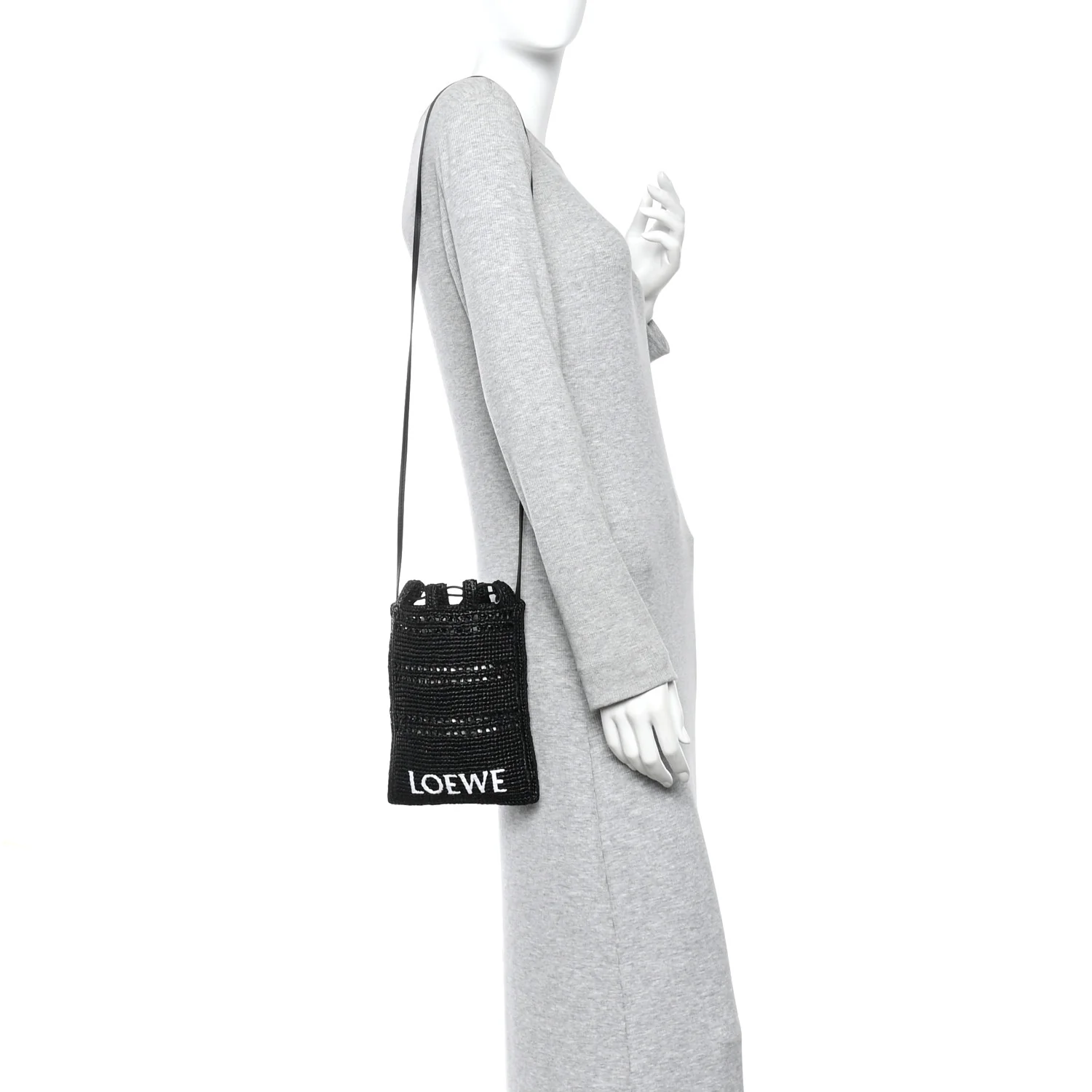 Raffia Logo Drawstring Pocket Crossbody Black - Image 2