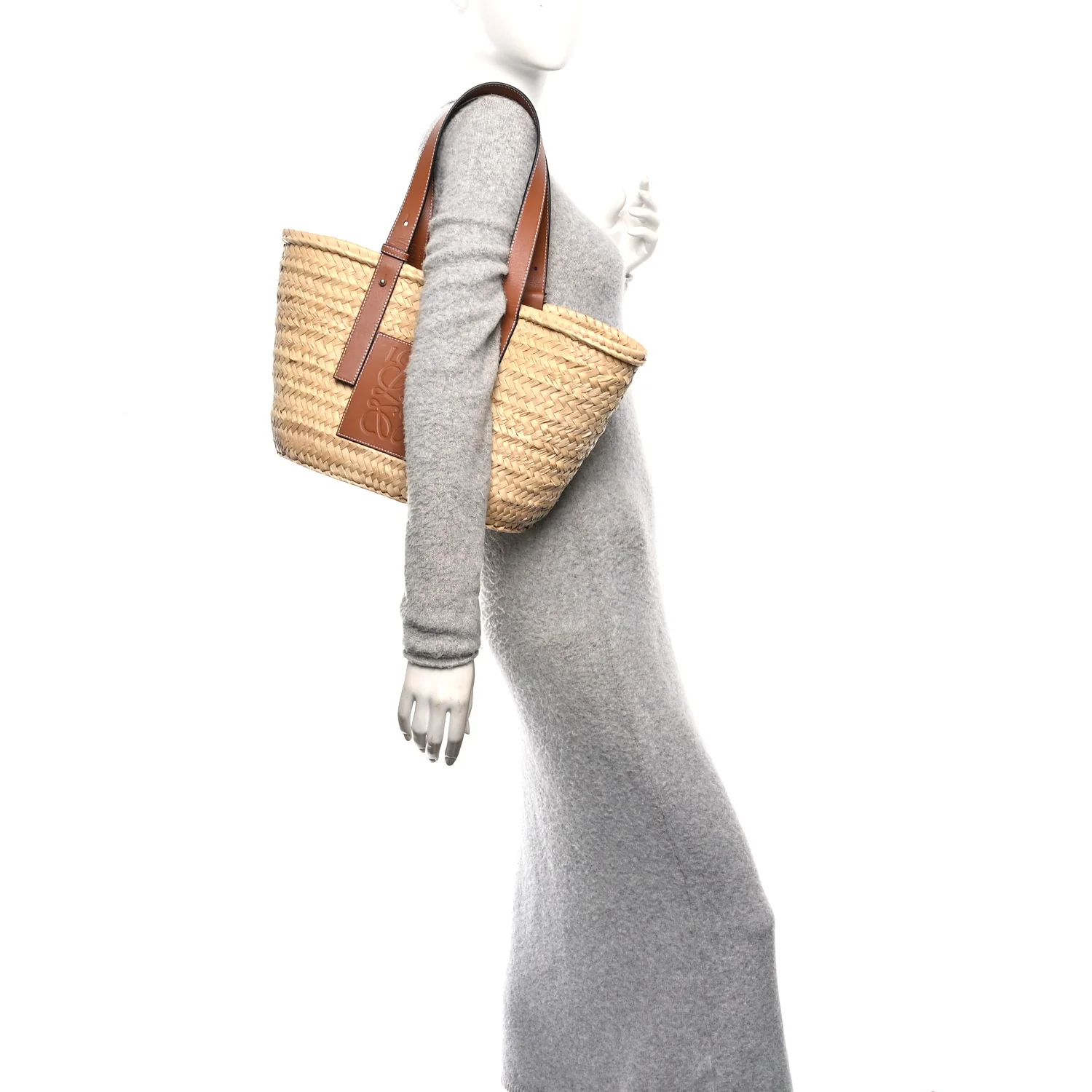Raffia Medium Basket Tote Bag Natural Tan - Image 2