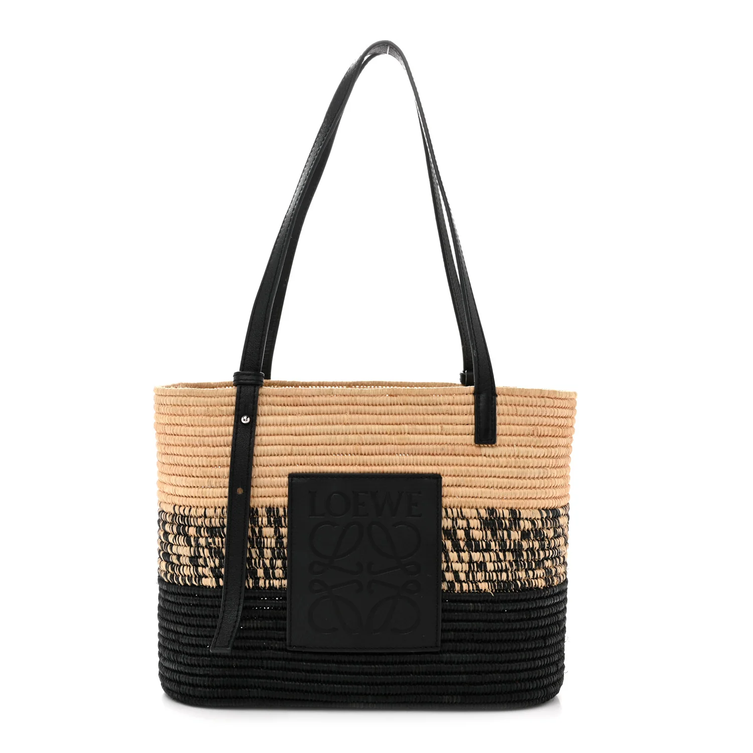 Raffia Small Square Basket Tote Bag Natural Black