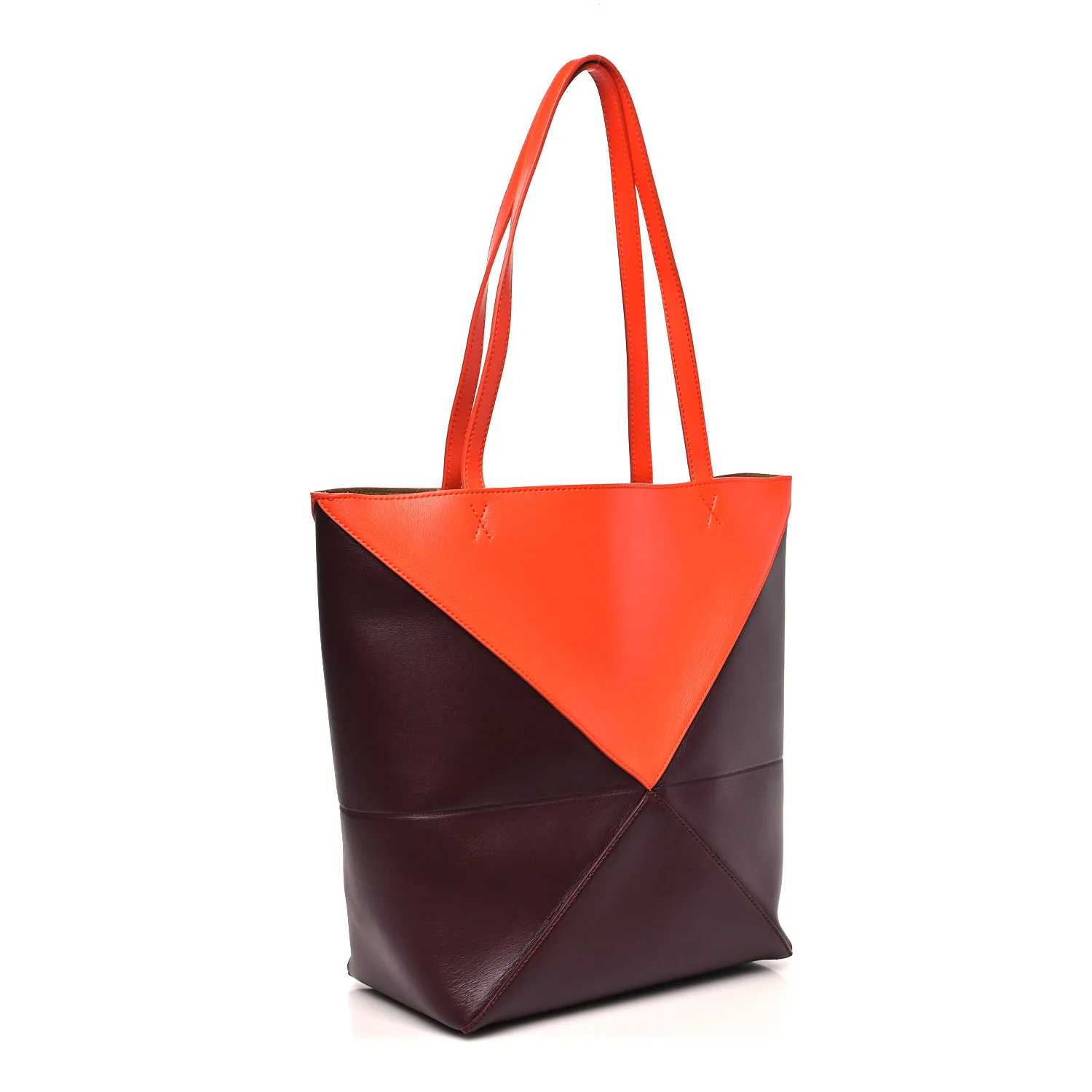 Shiny Calfskin Medium Puzzle Fold Tote Burgundy Orange - Image 2