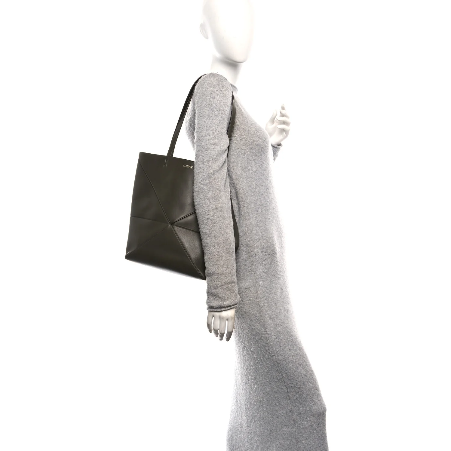 Shiny Calfskin Medium Puzzle Fold Tote Dark Khaki Green - Image 2