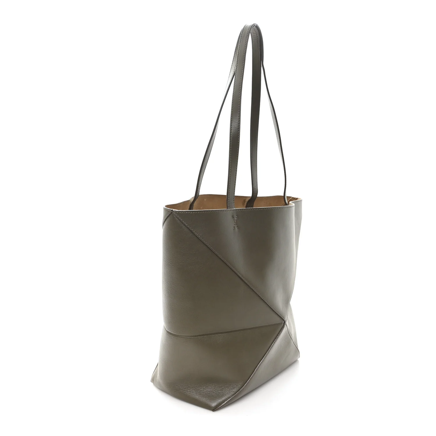 Shiny Calfskin Medium Puzzle Fold Tote Dark Khaki Green - Image 3