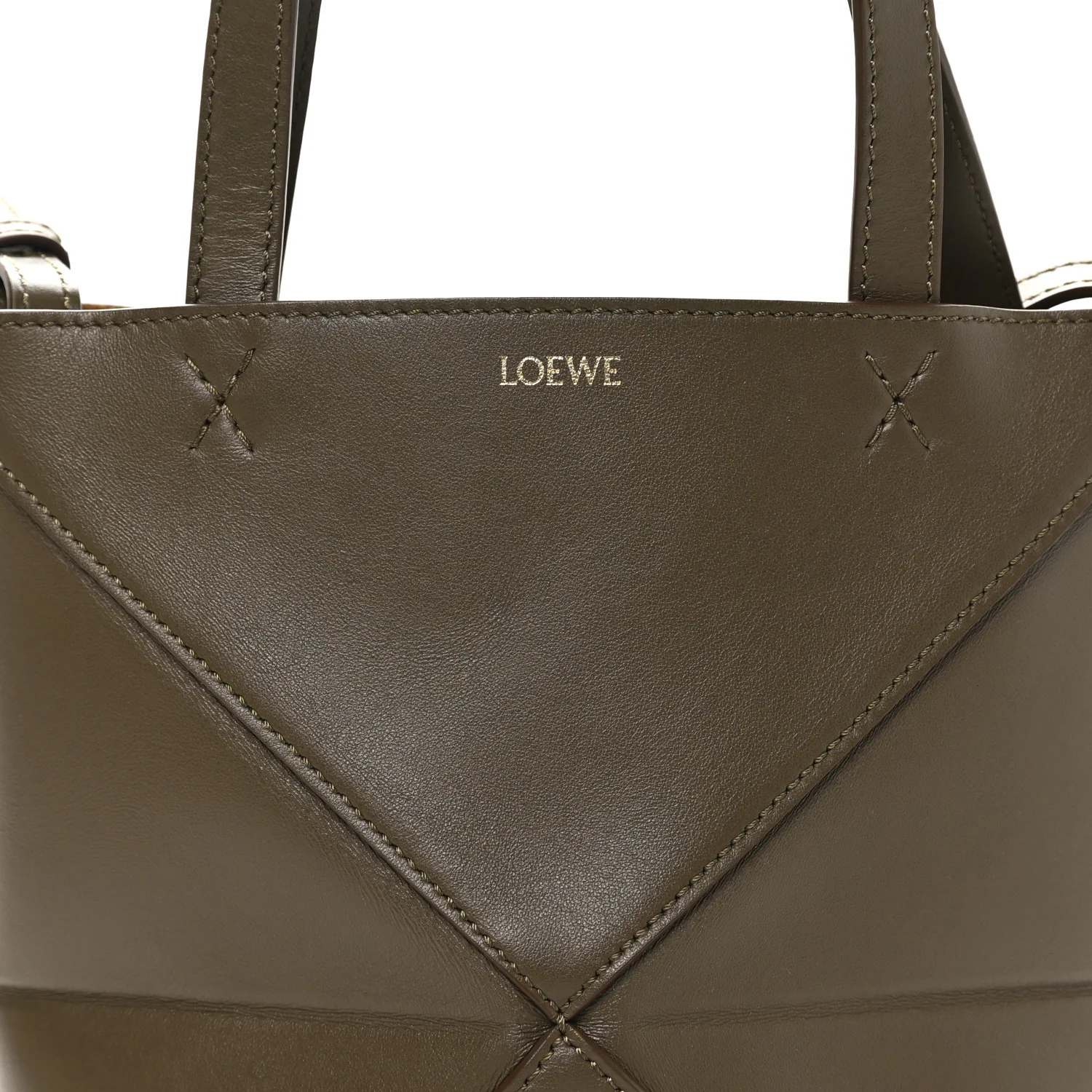 Shiny Calfskin Mini Puzzle Fold Tote Dark Khaki - Image 7