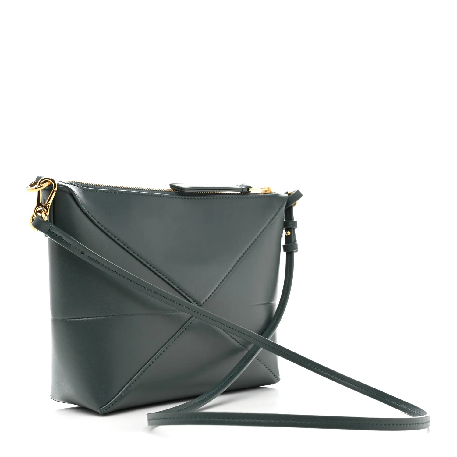 Shiny Calfskin Puzzle Fold Pouch Vetiver - Image 3