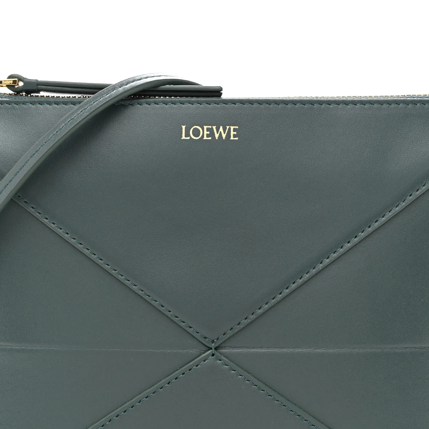 Shiny Calfskin Puzzle Fold Pouch Vetiver - Image 8