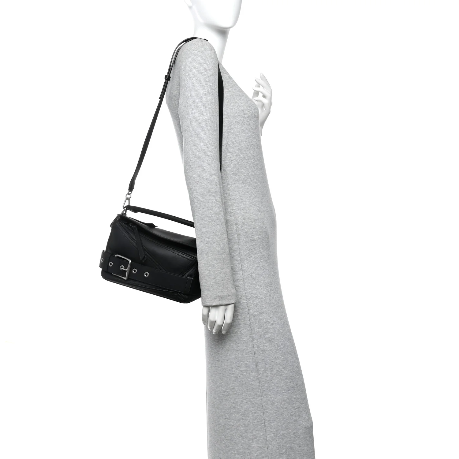 Shiny Calfskin Small Puzzle Biker Bag Black - Image 2