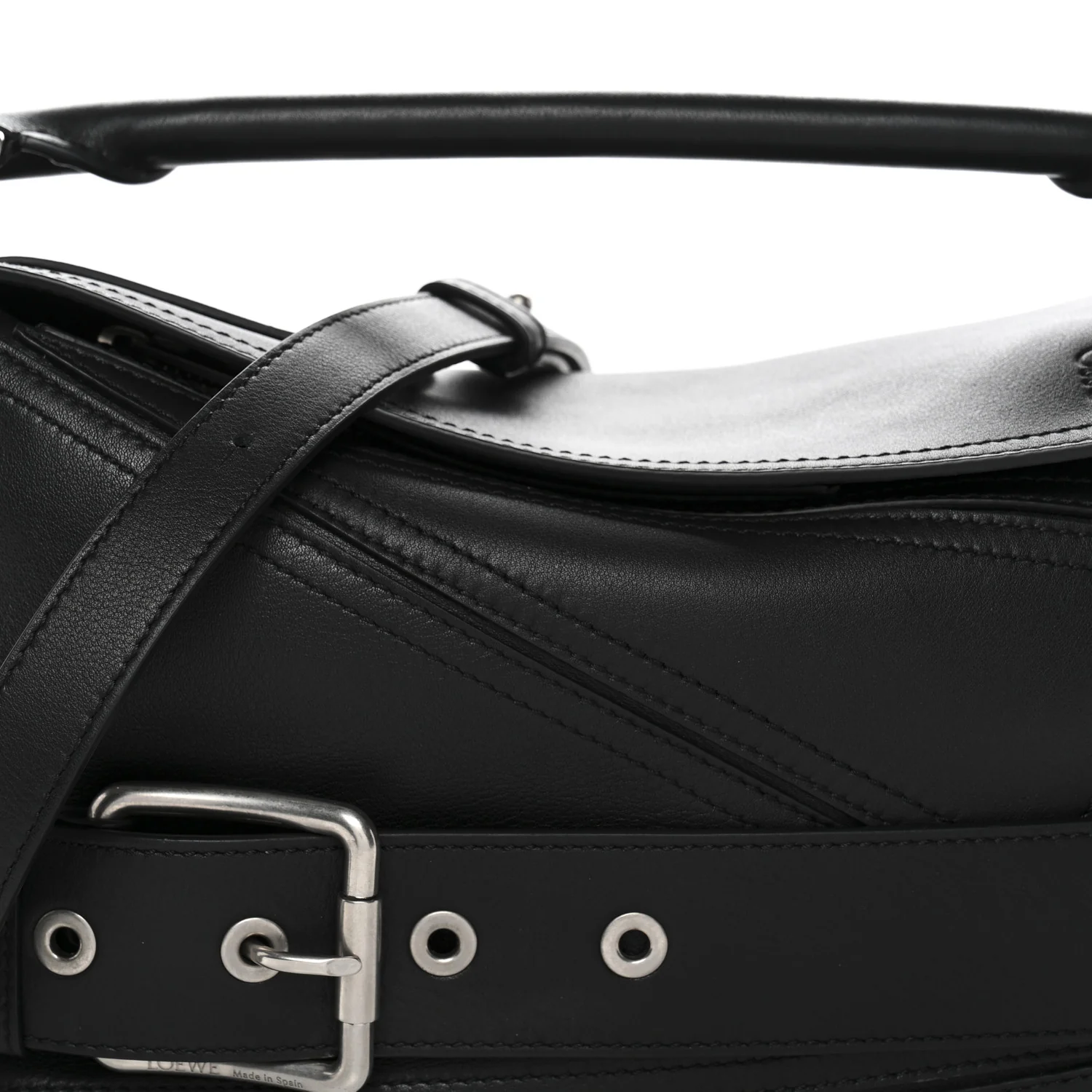 Shiny Calfskin Small Puzzle Biker Bag Black - Image 8