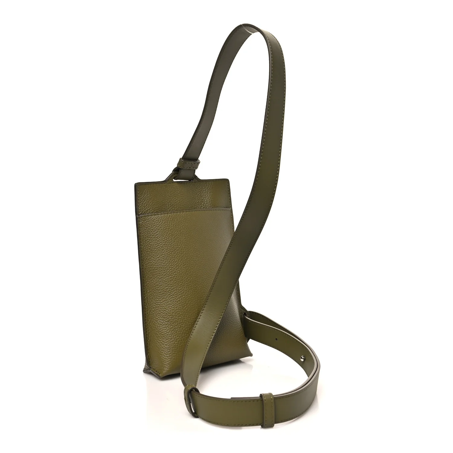Soft Grained Calfskin Vertical T-Pocket Crossbody Bag Khaki Green - Image 2