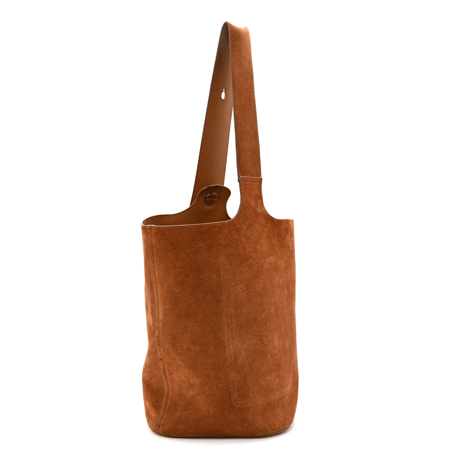 Suede Calfskin Medium Pebble Bucket Bag Tobacco - Image 3
