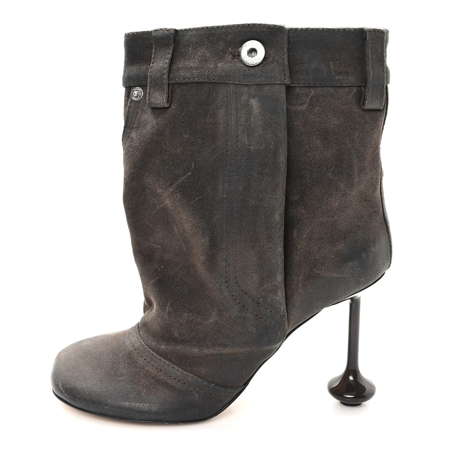 Waxed Suede Toy Ankle Boots 40 Brown