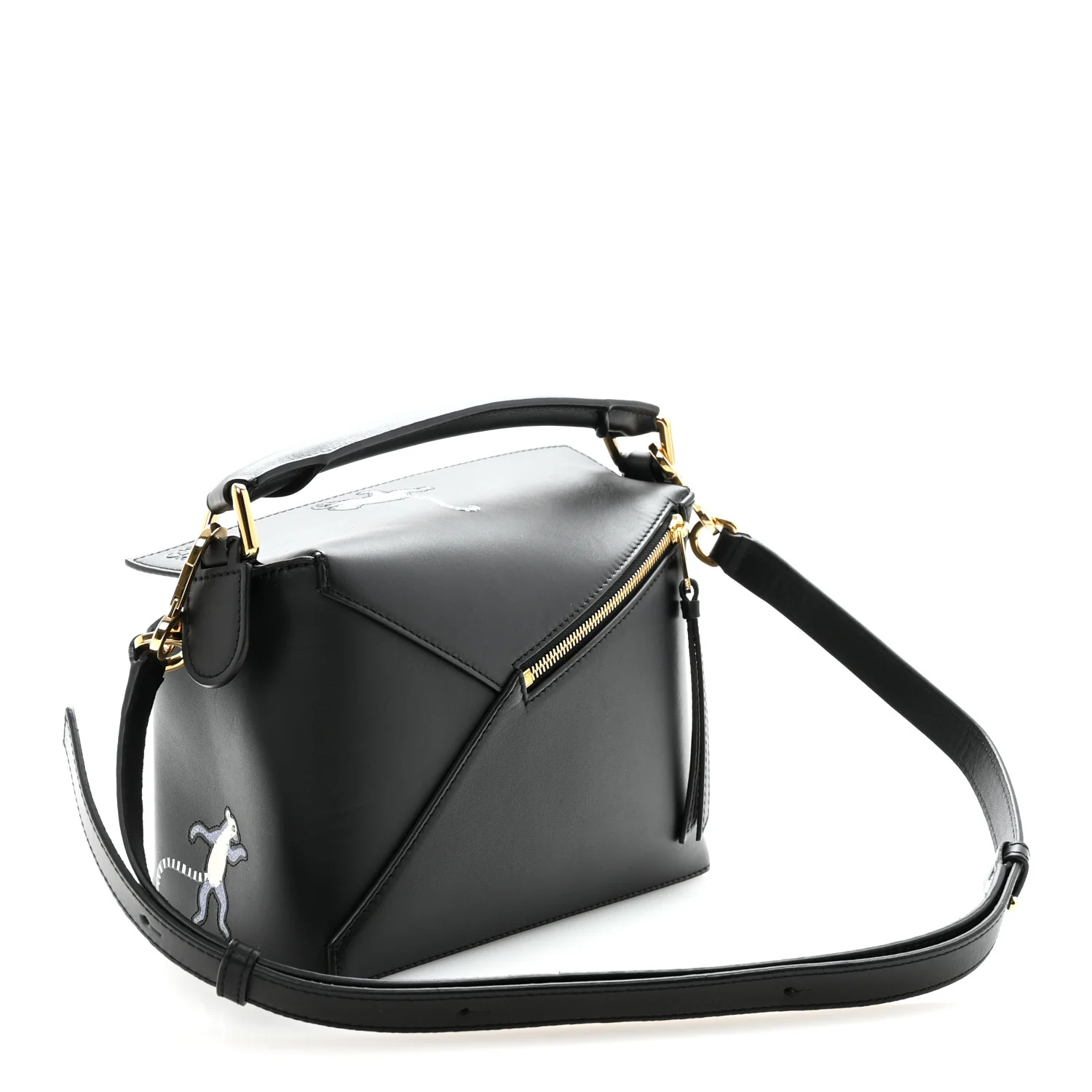 X SUNA FUJITA Satin Calfskin Small Lemur Puzzle Edge Bag Black - Image 3