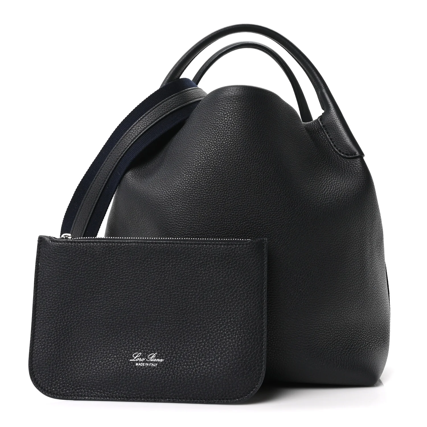 Grained Calfskin Large Bale Bag Navy Blue - Image 3