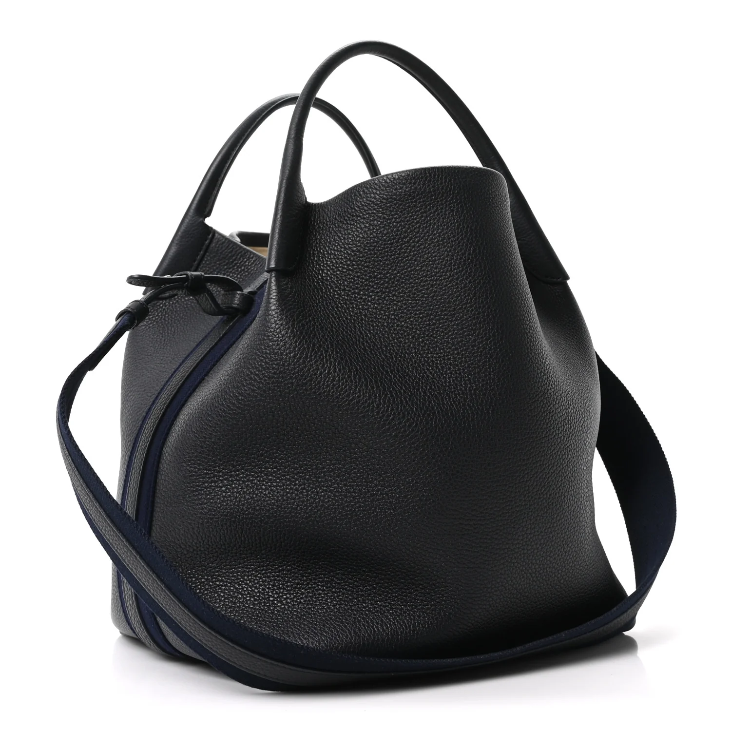 Grained Calfskin Large Bale Bag Navy Blue - Image 4