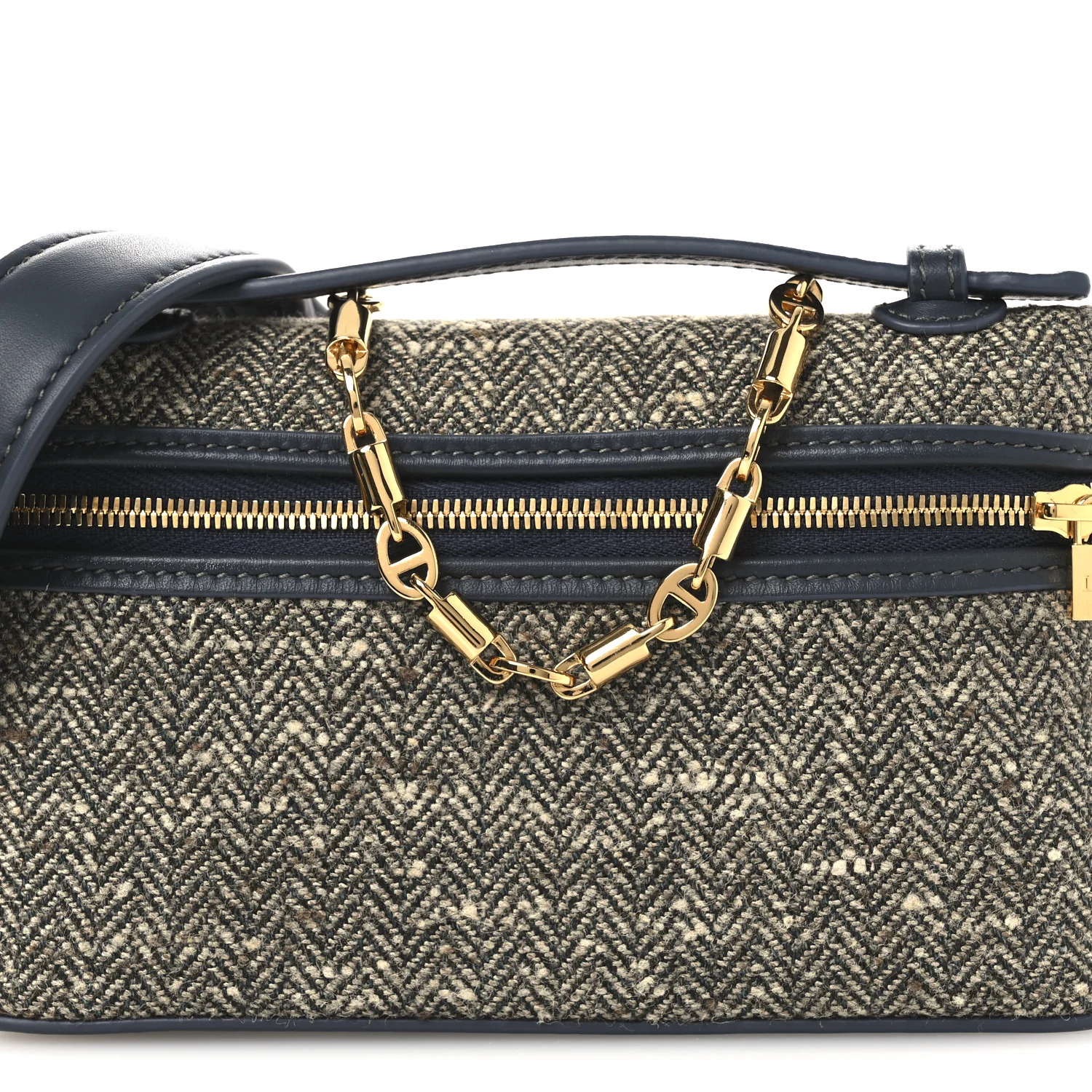 Virgin Wool Blend Herringbone Calfskin Extra Pocket Mini Pouch Green Sand Blue Green Sun Gold - Image 7