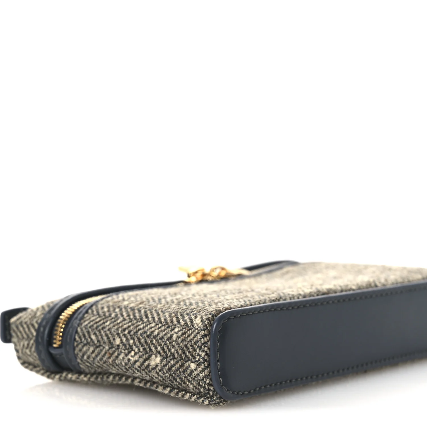 Virgin Wool Blend Herringbone Calfskin Extra Pocket Mini Pouch Green Sand Blue Green Sun Gold - Image 8