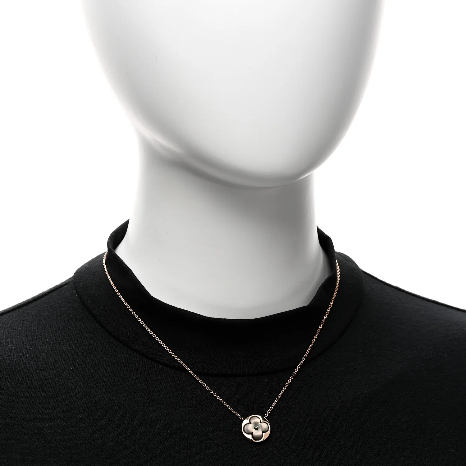 18K Pink Gold Grey Mother Of Pearl Blossom Sun Pendant Necklace - Image 2