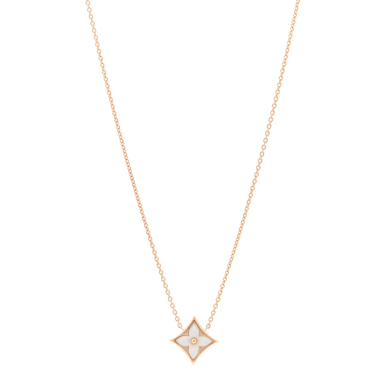 18K Pink Gold Mother of Pearl Color Blossom Star Pendant Necklace