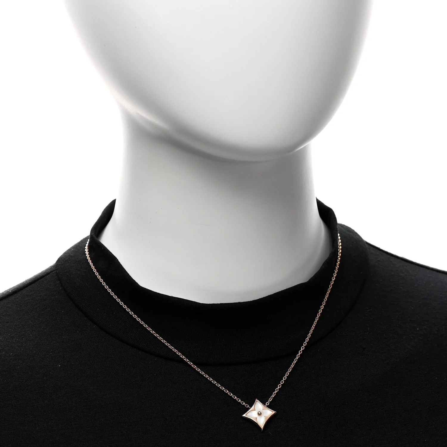 18K Pink Gold Mother of Pearl Color Blossom Star Pendant Necklace - Image 2