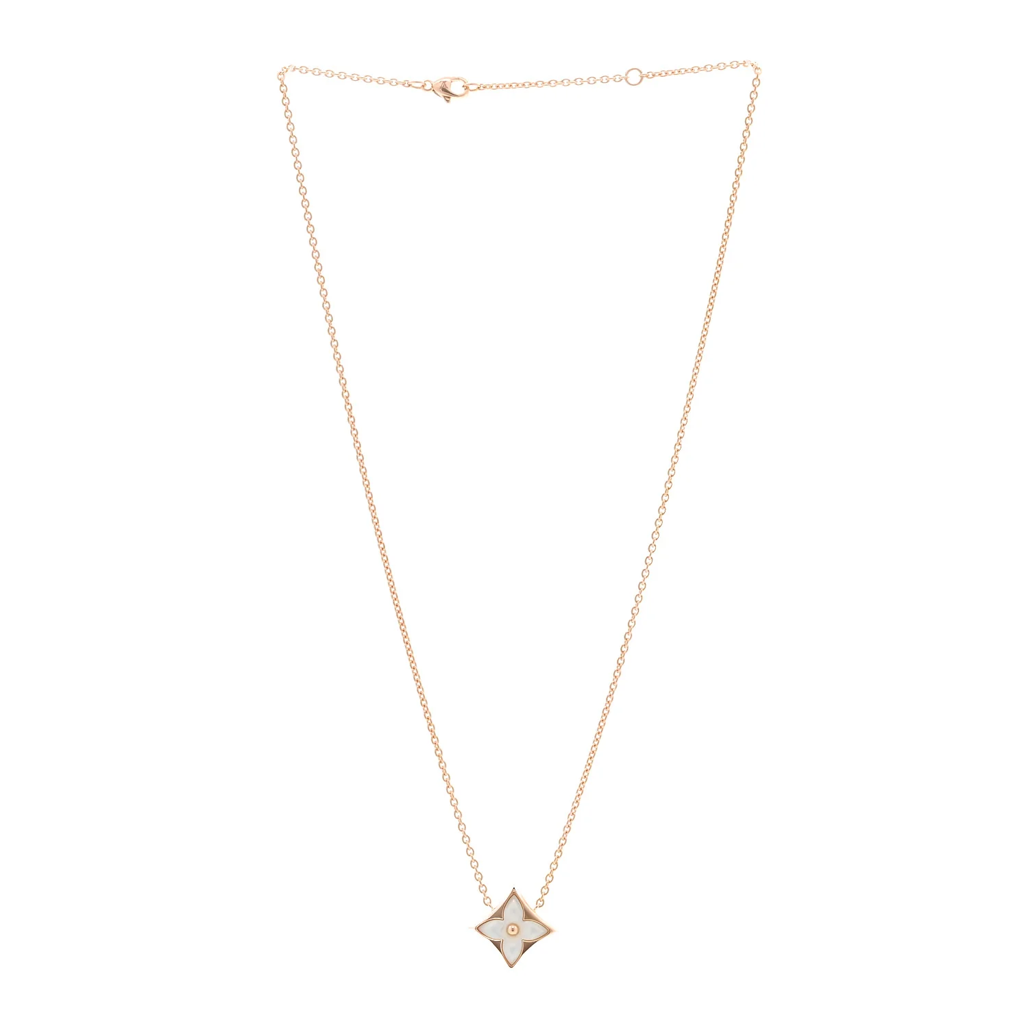 18K Pink Gold Mother of Pearl Color Blossom Star Pendant Necklace - Image 3