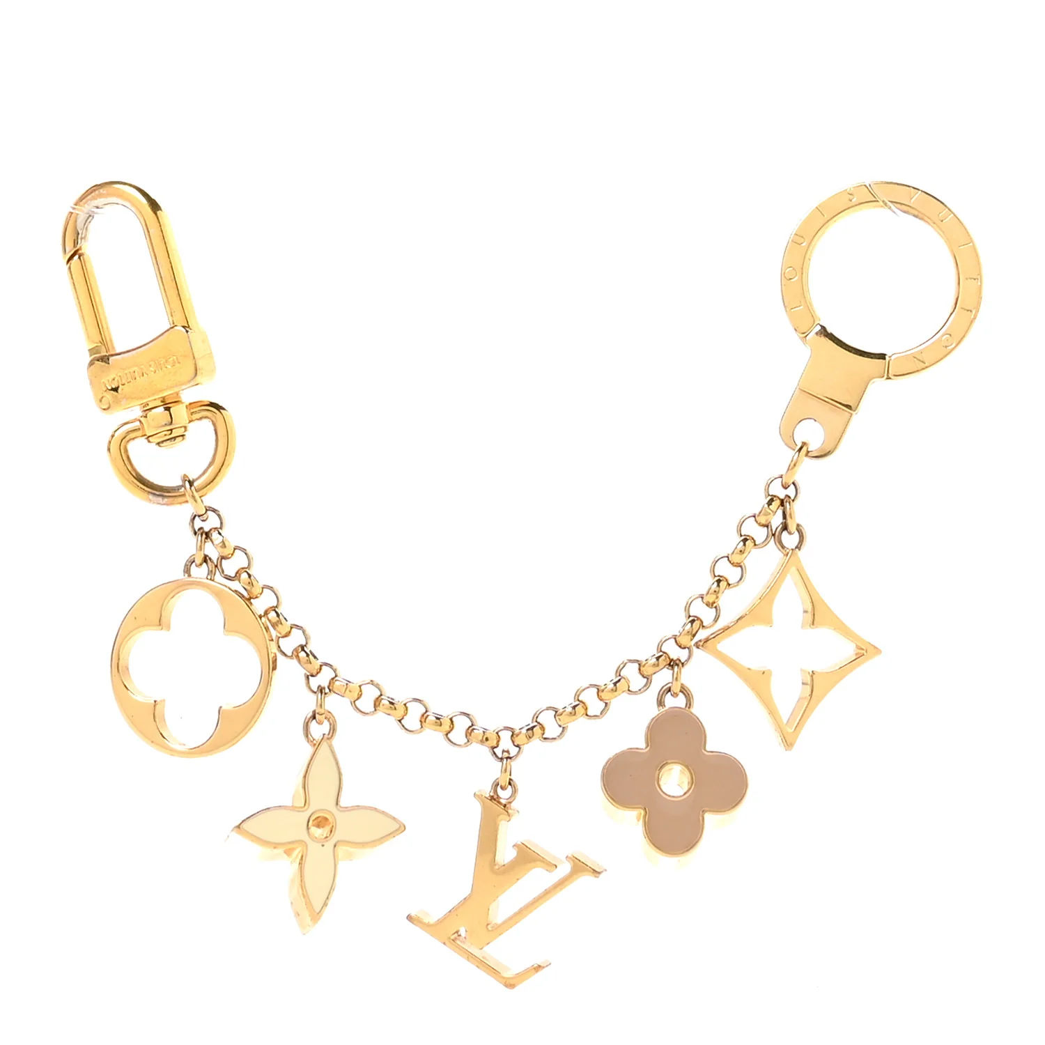 Brass Enamel Fleur De Monogram Bag Charm Chain Gold