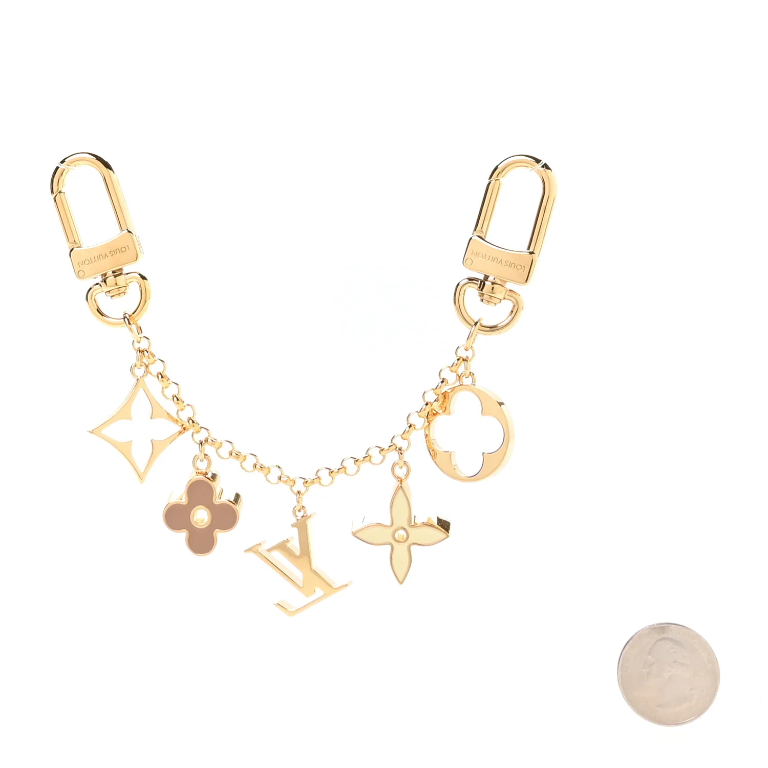 Brass Enamel Fleur De Monogram Bag Charm Chain Gold - Image 2