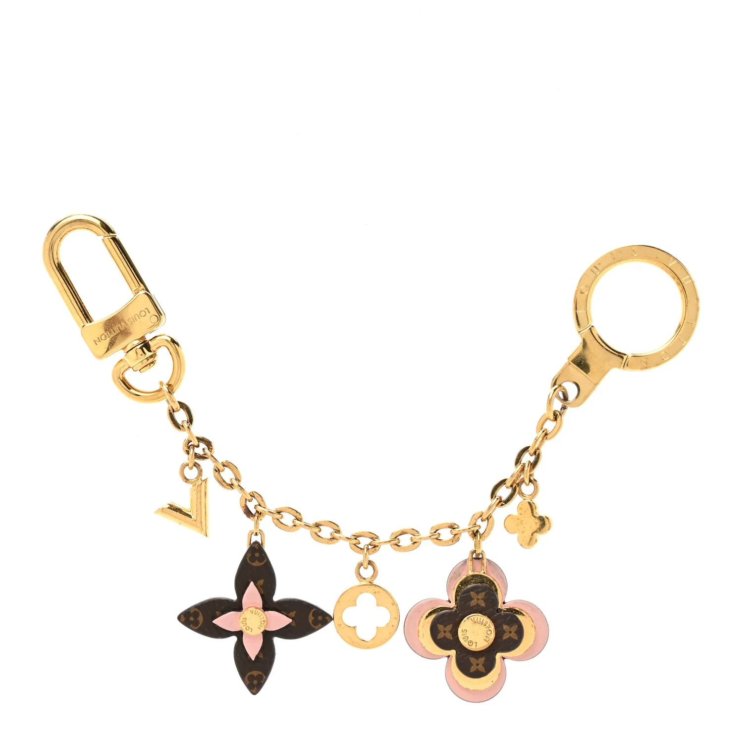 Brass Monogram Blooming Flowers Bag Charm Key Holder Rose Ballerine