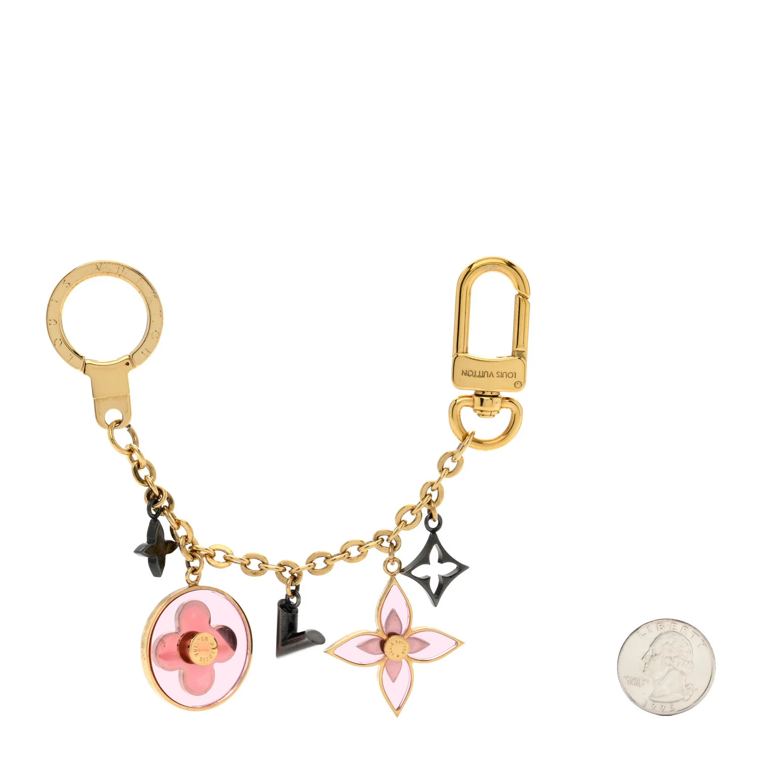 Brass Monogram Blooming Flowers Bag Charm Key Holder Rose Ballerine - Image 2