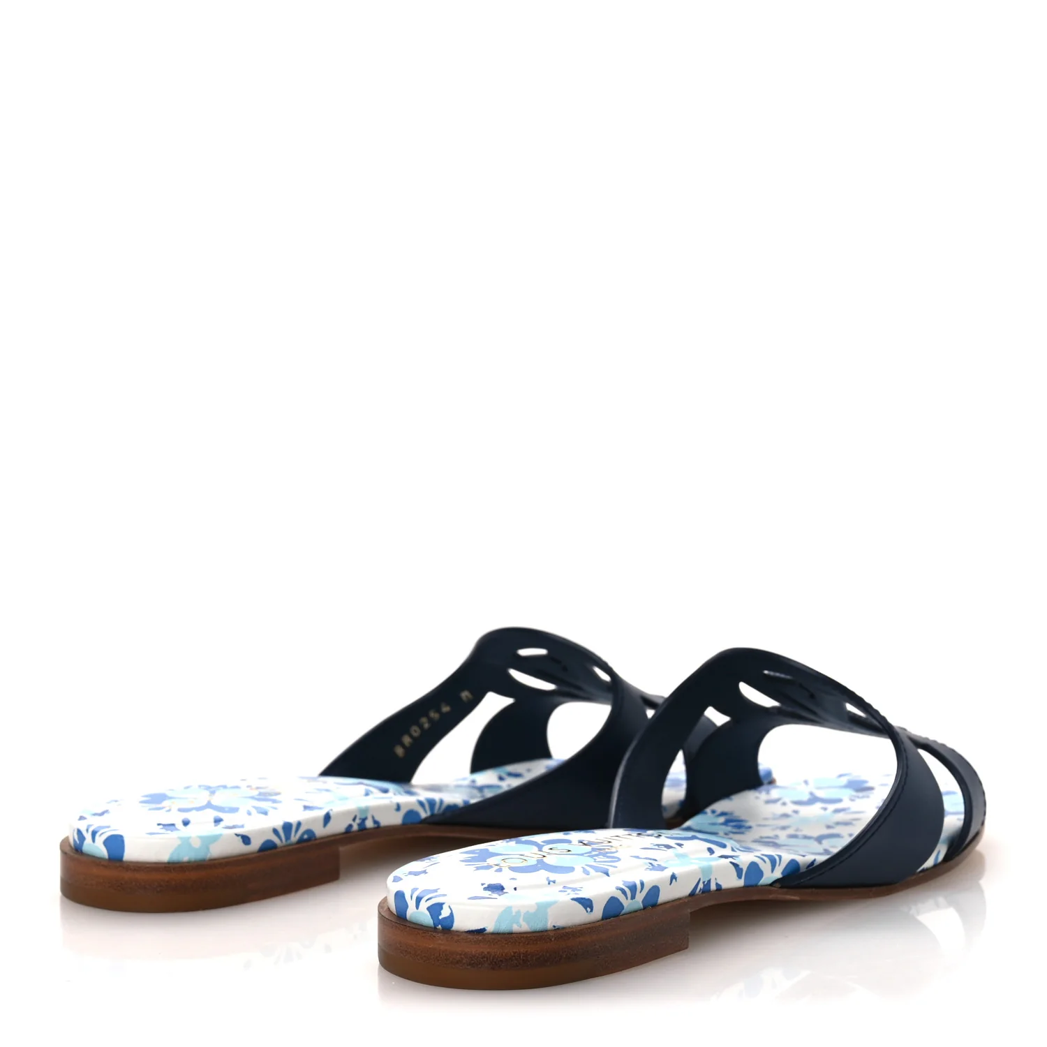 Calfskin Bloom LV Isola Flat Sandals 38 Navy - Image 5
