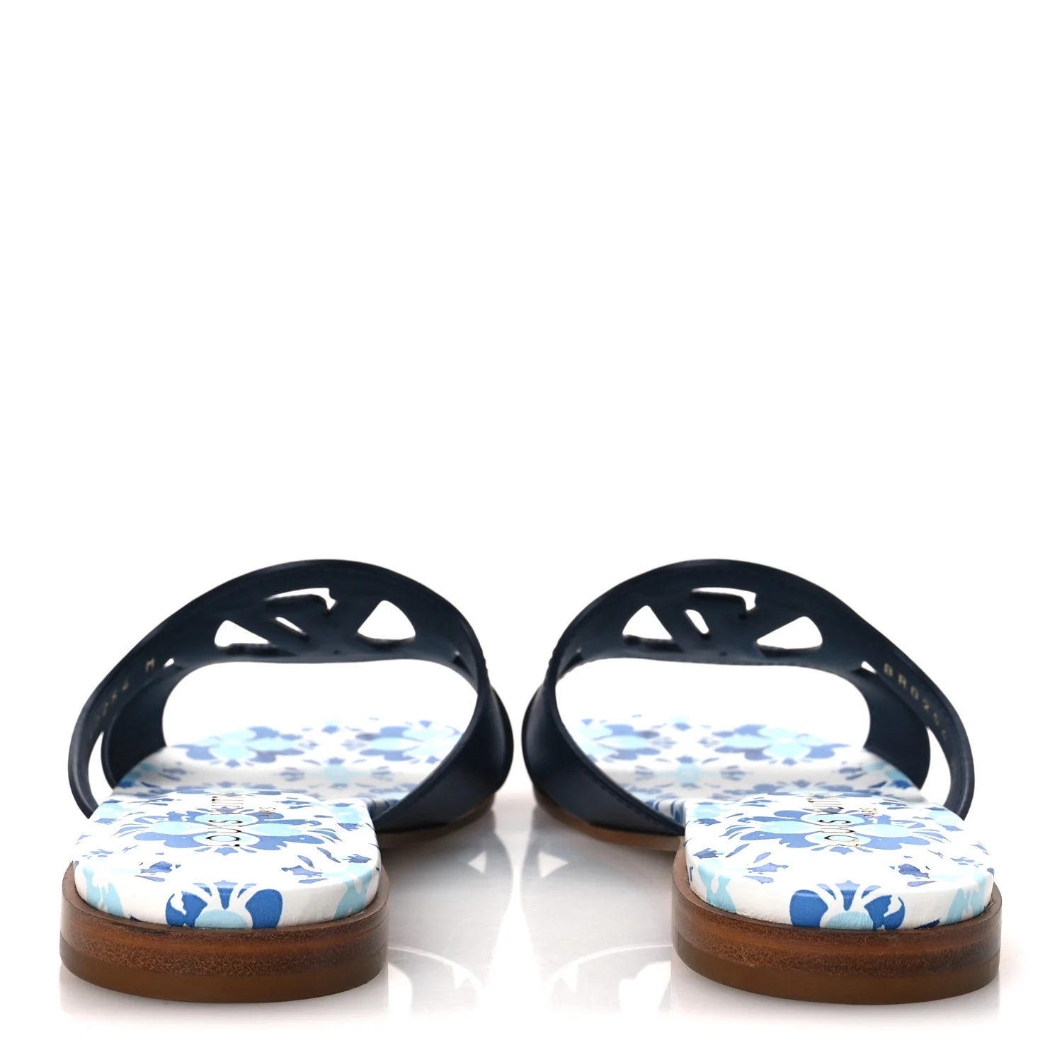 Calfskin Bloom LV Isola Flat Sandals 38 Navy - Image 6