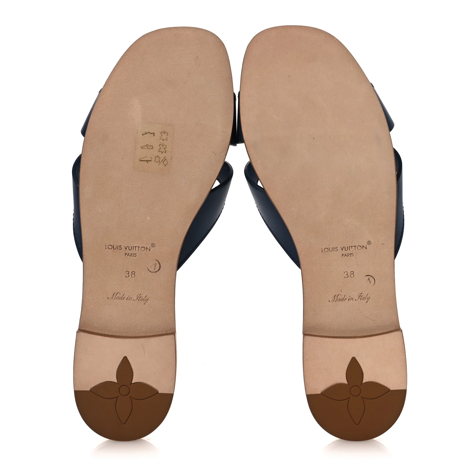 Calfskin Bloom LV Isola Flat Sandals 38 Navy - Image 7