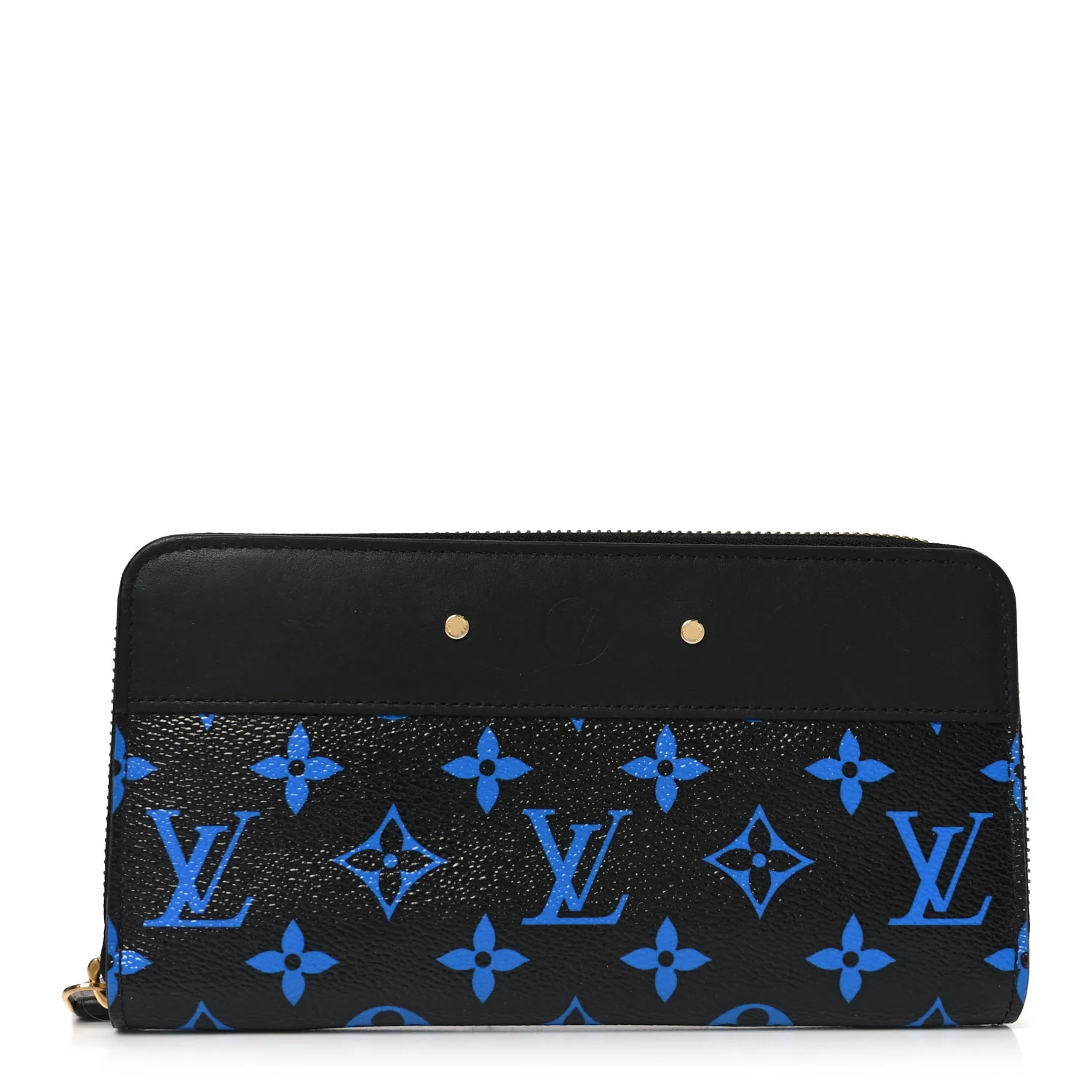 Calfskin Colored Monogram Zippy Wallet Blue Black