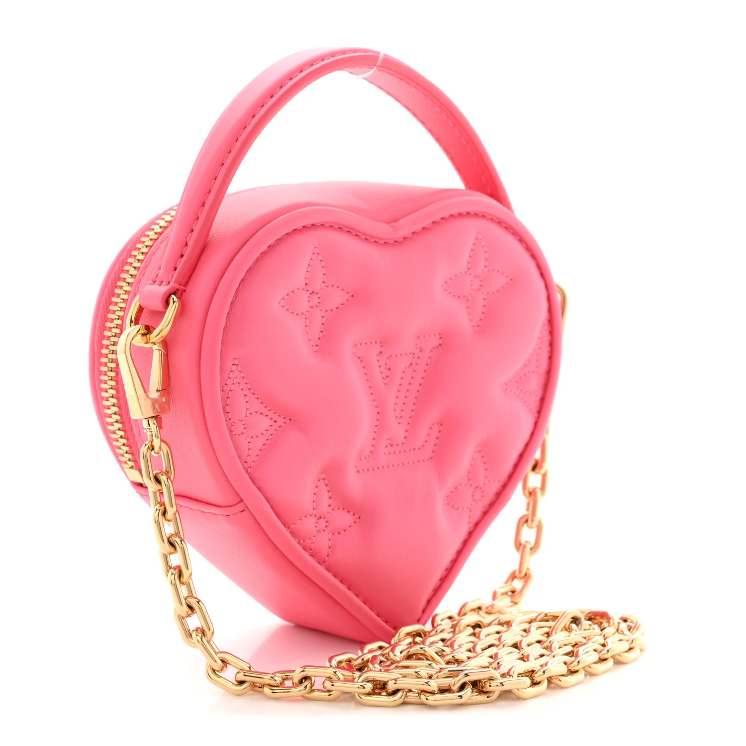 Calfskin Embroidered Monogram Pop My Heart Bag Pouch Dragon Fruit Pink - Image 3