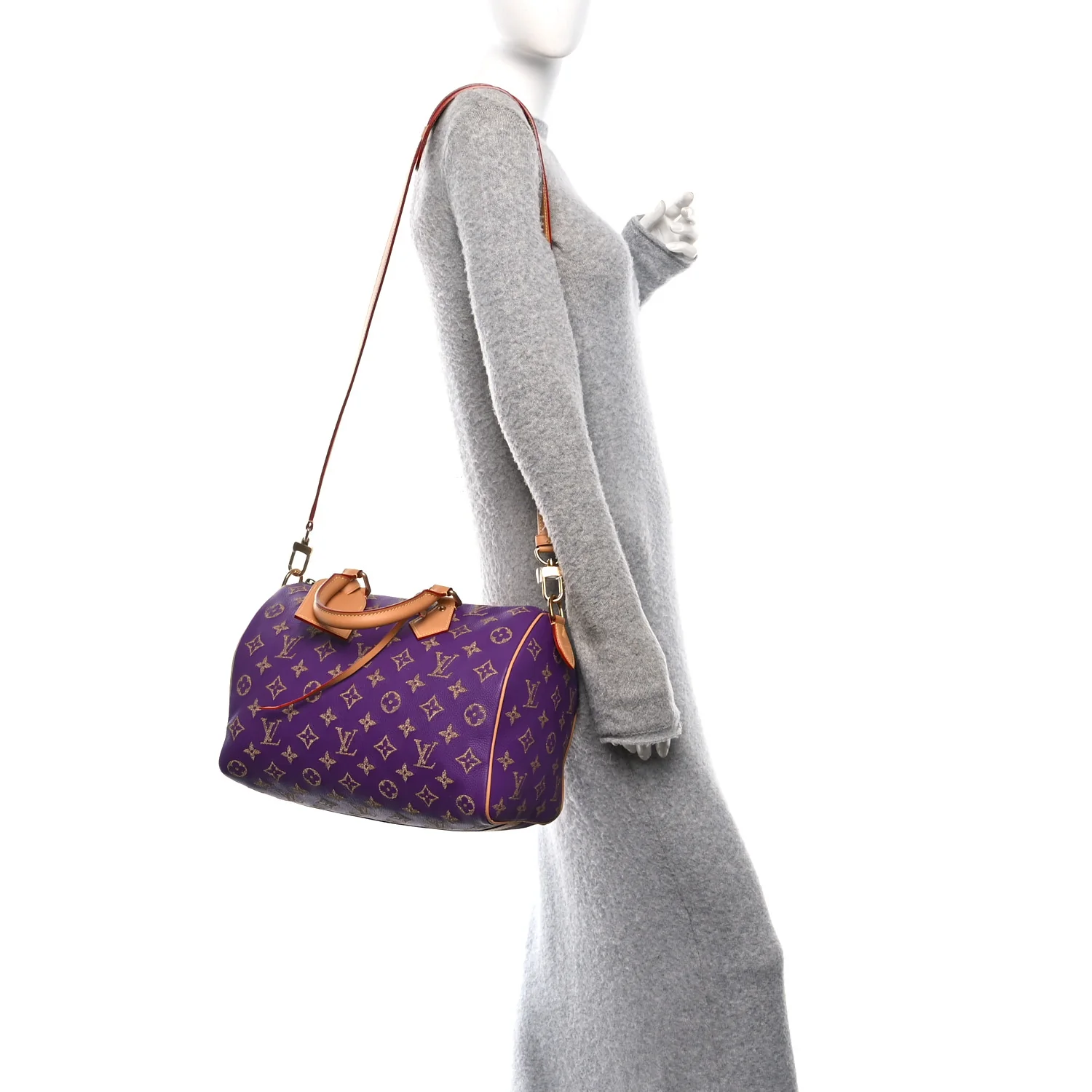 Calfskin Embroidered Monogram Speedy P9 Bandouliere 30 Golden Lotus Purple - Image 2