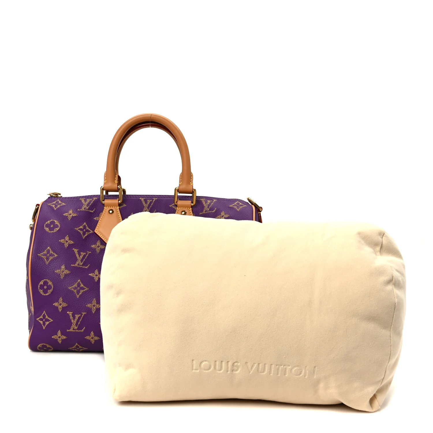 Calfskin Embroidered Monogram Speedy P9 Bandouliere 30 Golden Lotus Purple - Image 4
